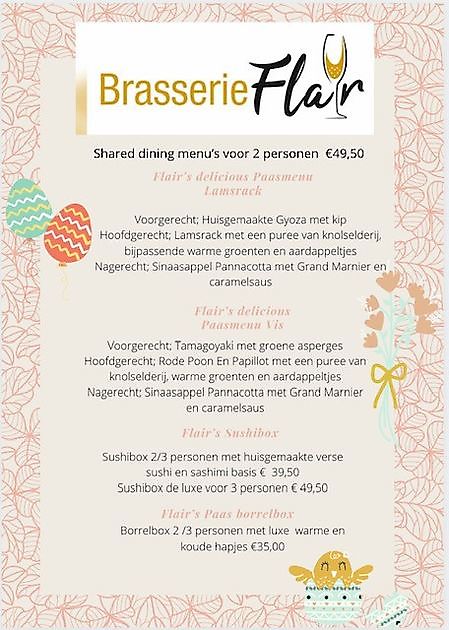 Paas Shared Dining Deliciousmenu_s voor 2 personen 49,50 - Brasserie Flair Groningen