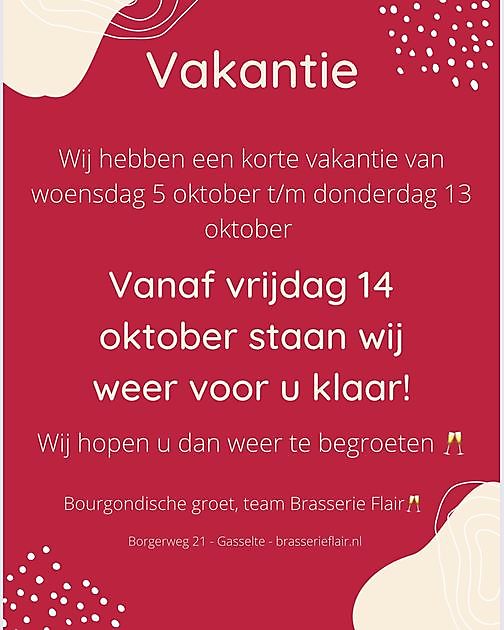 30 september Portugese avond en korte vakantie! Brasserie Flair Groningen