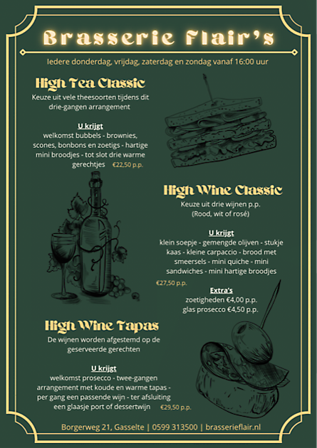 High Wine Classic, High Wine Tapas & High Tea Classic - Brasserie Flair Gasselte