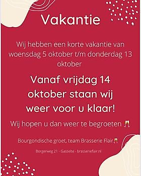 30 september Portugese avond en korte vakantie! Brasserie Flair Gasselte