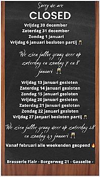 Oud en Nieuw weekend gesloten Brasserie Flair Gasselte