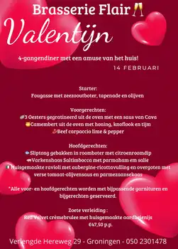 Reserveer alvast met uw Valentijn voor Valentijn! - Brasserie Flair Groningen